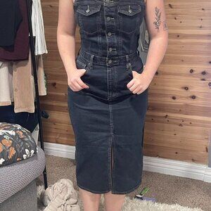 Dark Blue Denim Halter Dress